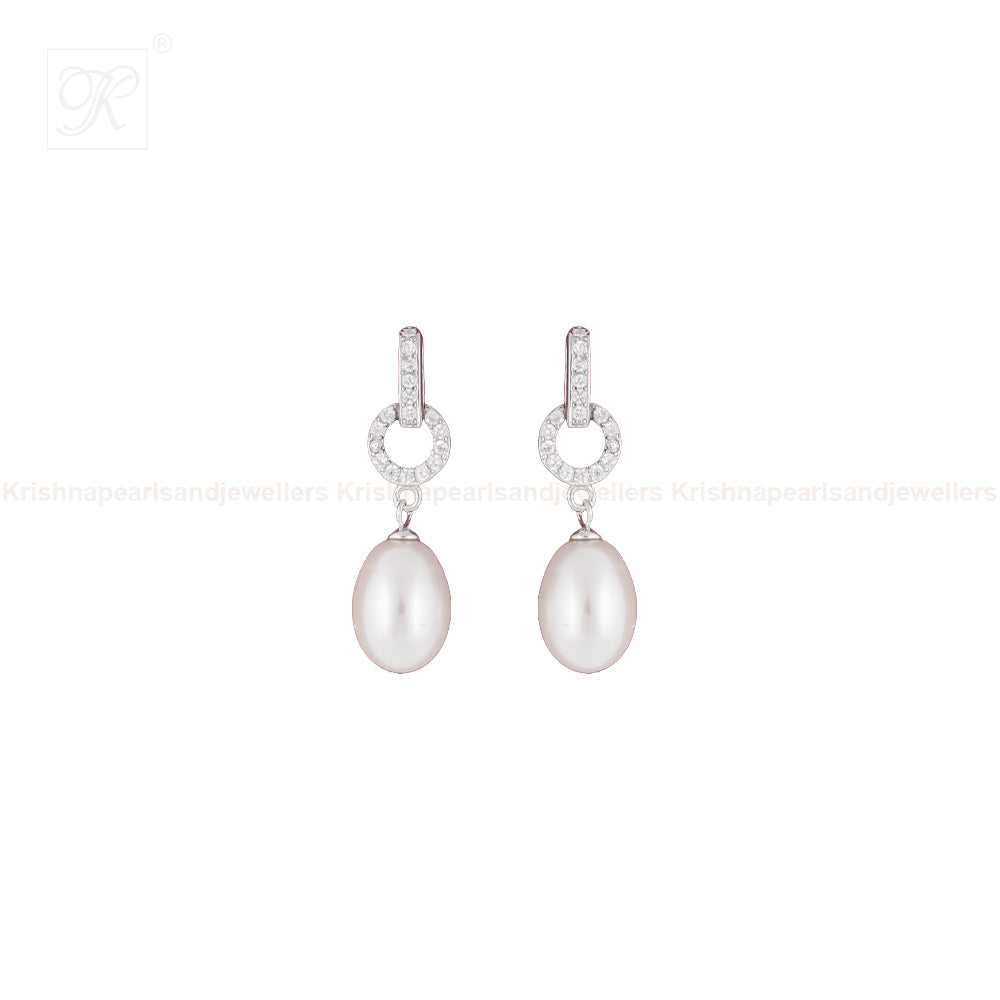 Elegant Silver CZ Drop Earrings with | Krishna Pearls and Jewellers