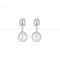 Silver CZ Oval Stud Earrings with Cream | Krishna Pearls and Jewellers