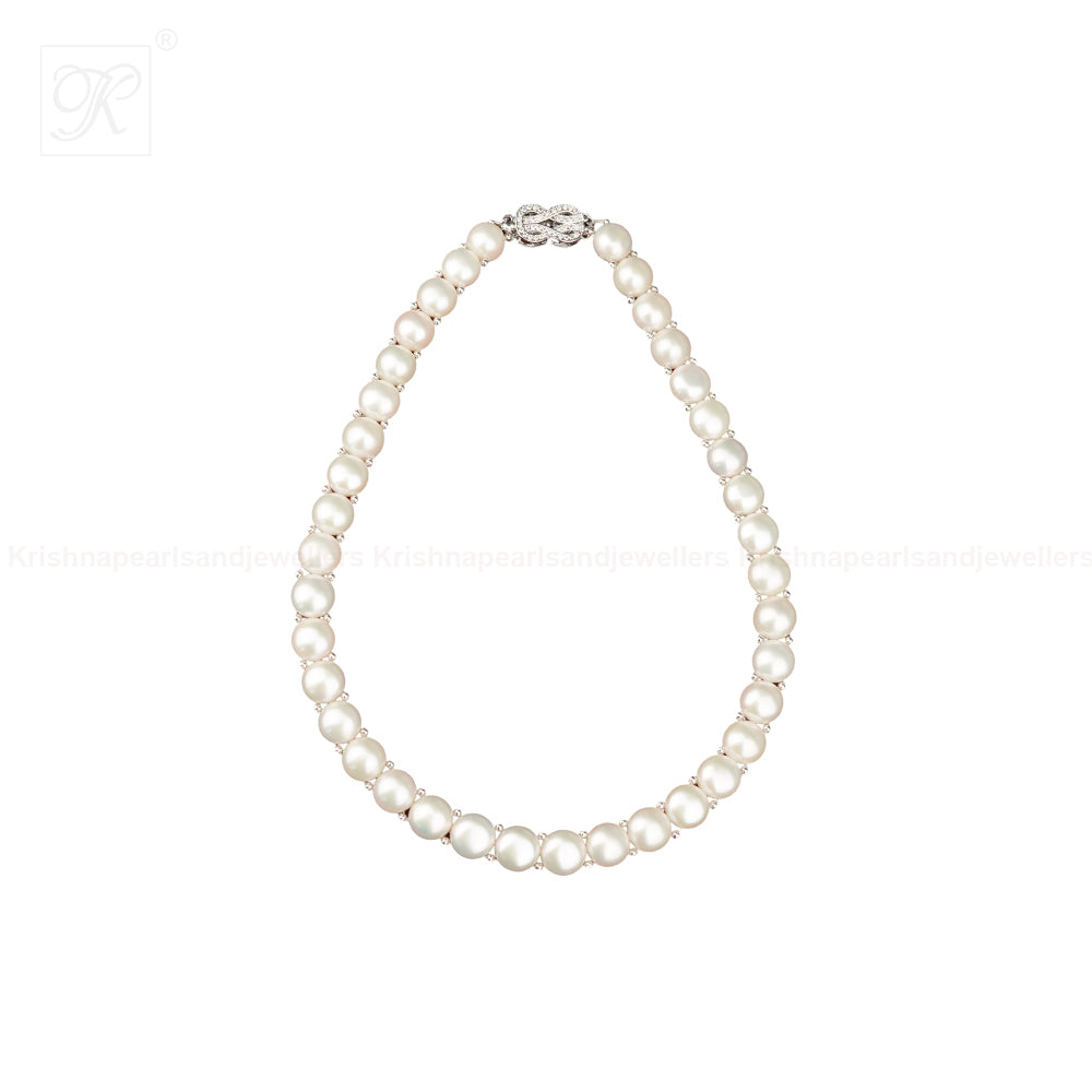 Classic Grace: White Pearl Necklace with | Krishna Pearls and Jewellers
