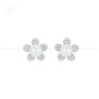Silver Pearl Stud Earrings with CZ | Krishna Pearls and Jewellers