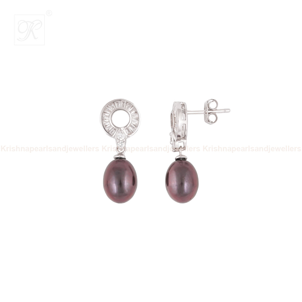 Elegant Black Pearl Drop Earrings with CZ | Krishna Pearls and Jewellers