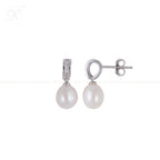 Classic CZ Hoop Drop Pearl Earrings | Krishna Pearls and Jewellers
