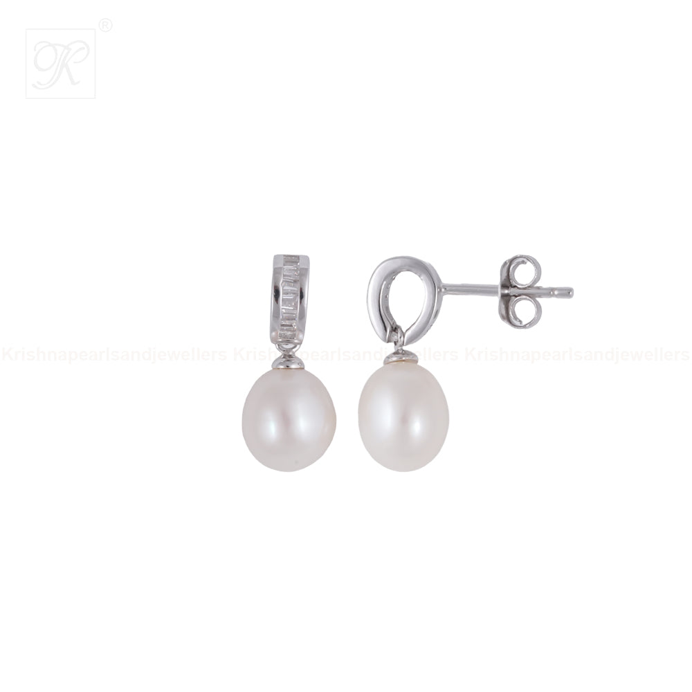 Classic CZ Hoop Drop Pearl Earrings | Krishna Pearls and Jewellers