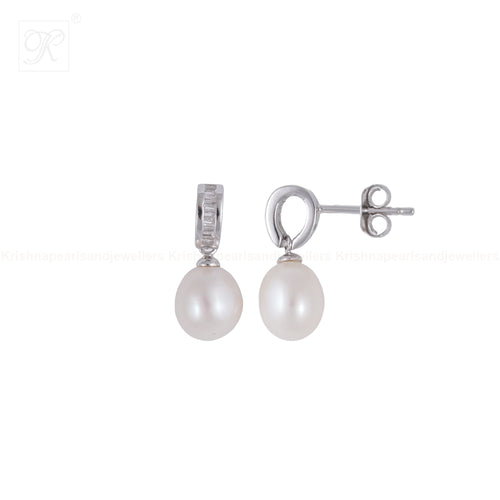 Classic CZ Hoop Drop Pearl Earrings | Krishna Pearls and Jewellers