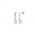 Blush Pearl Drop Earrings with Twisted CZ | Krishna Pearls and Jewellers