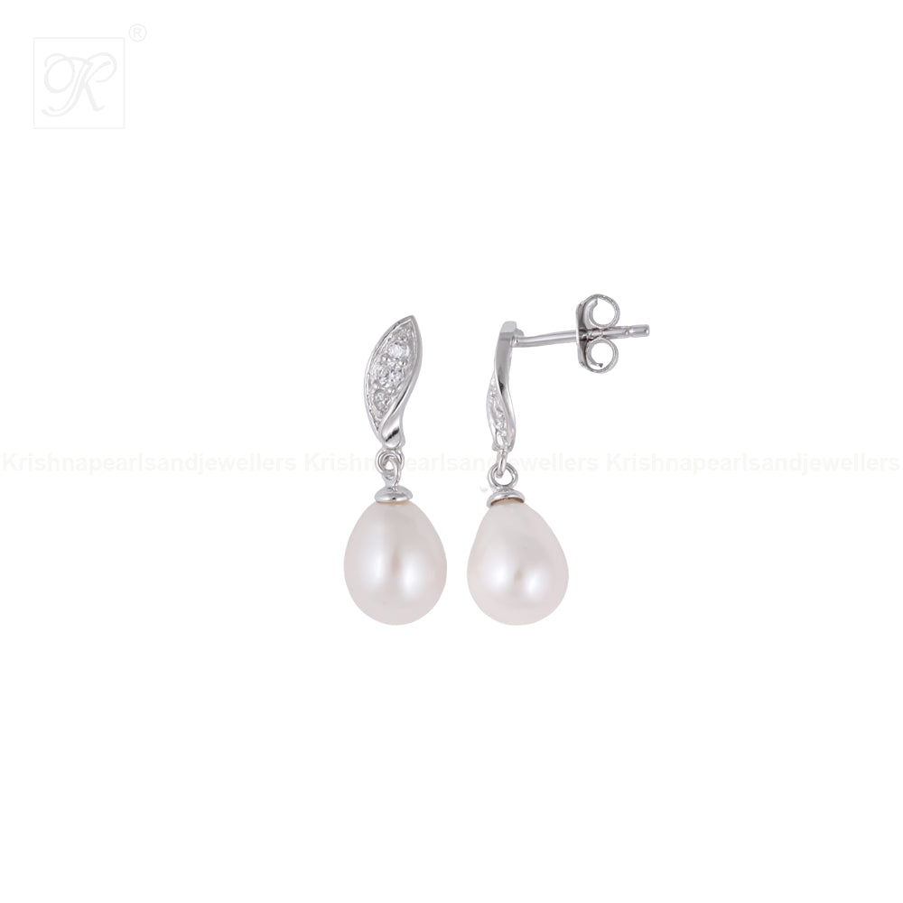 Blush Pearl Drop Earrings with Twisted CZ | Krishna Pearls and Jewellers