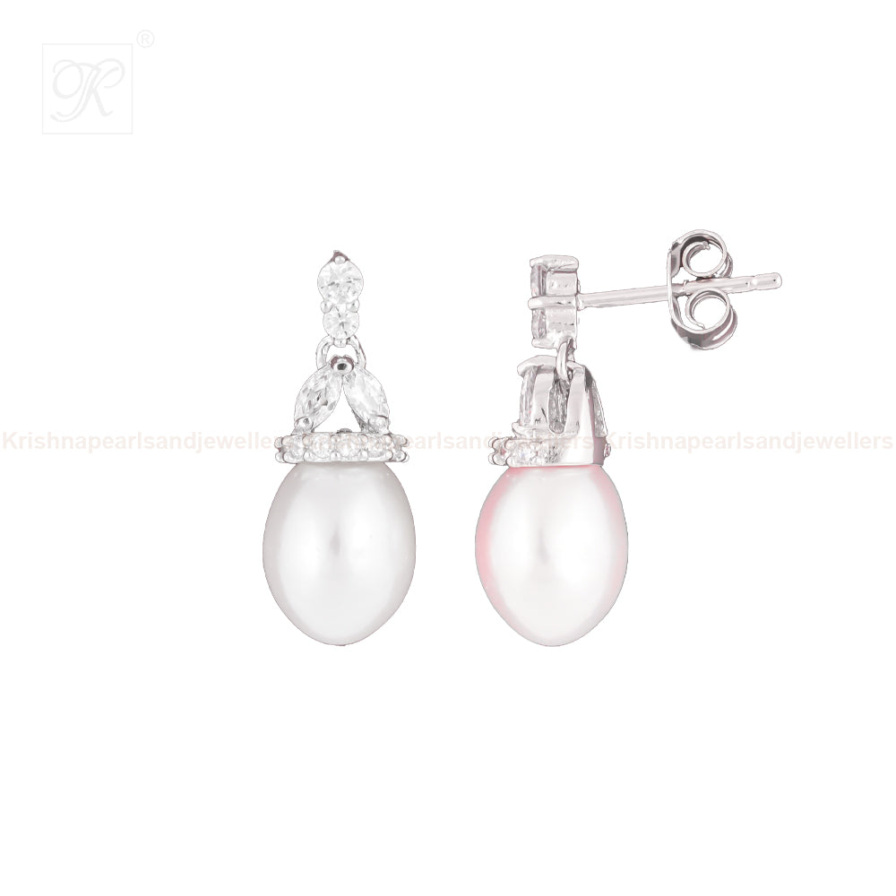 Elegant Drop Pearl & CZ Dangle Earrings | Krishna Pearls and Jewellers