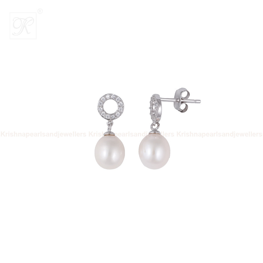 Classic Pearl Drop Studs with sparkling CZ | Krishna Pearls and Jewellers