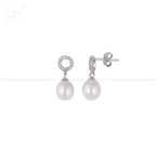 Classic Pearl Drop Studs with sparkling CZ | Krishna Pearls and Jewellers