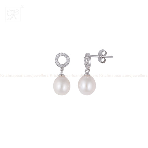 Classic Pearl Drop Studs with sparkling CZ | Krishna Pearls and Jewellers
