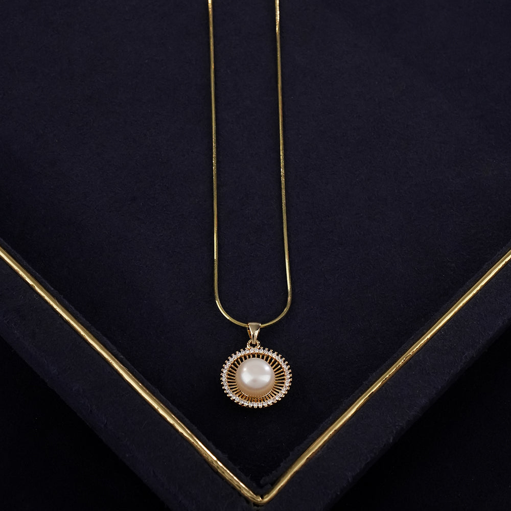 Elegant Freshwater Pearl Pendant Necklace with Matching Earrings & Pearl Bracelet | Gold Finish Designer Jewellery Combo Set for Women