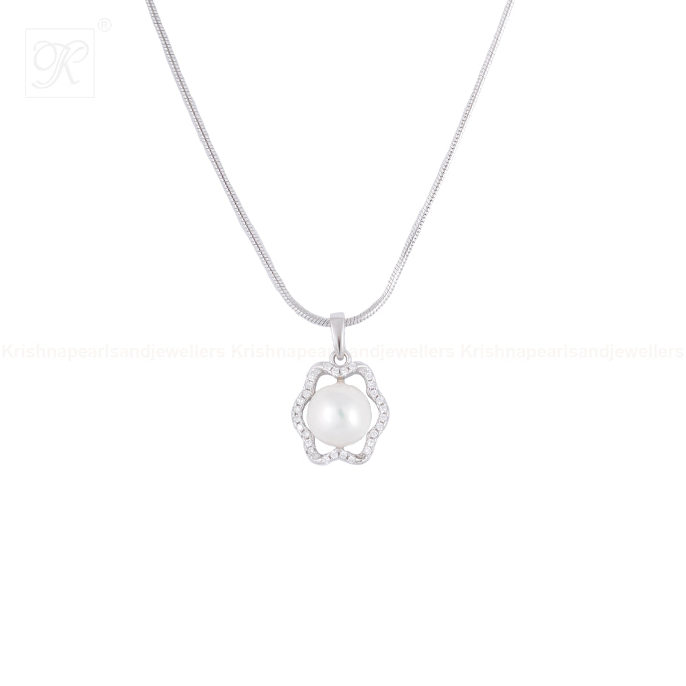 Floral Wave Pearl Set – CZ Framed ROUND | Krishna Pearls and Jewellers