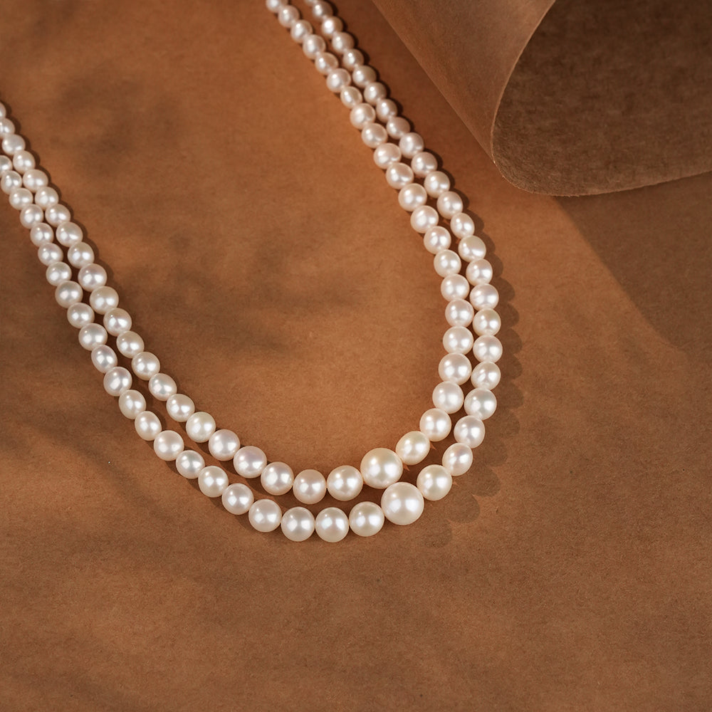 Classic Double-Layer Pearl Necklace with Pearl Stud Earrings & Pearl Bracelet | Timeless Pearl Jewellery Combo Set for Women