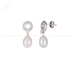 Silver CZ Circle Drop Earrings with Cream | Krishna Pearls and Jewellers