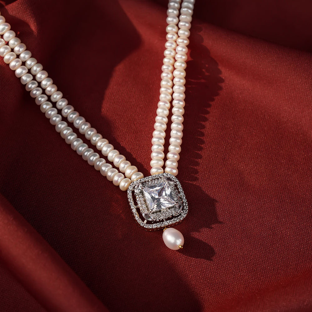 Princess Cut Crystal Pendant Pearl Jewelry for Women