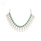 CZ with Green Stone Teardrop Pearl Necklace | Krishna Pearls and Jewellers