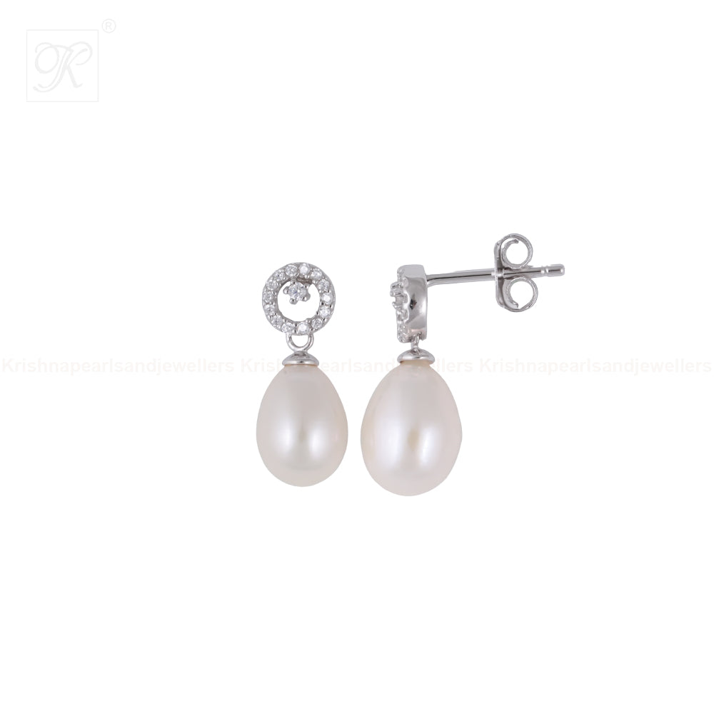 Floral Spark CZ Drop Pearl Earrings | Krishna Pearls and Jewellers
