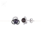 Black Pearl CZ Blossom Stud Earrings | Krishna Pearls and Jewellers