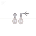 Radiant Pearl Drop CZ Earrings Freshwater | Krishna Pearls and Jewellers