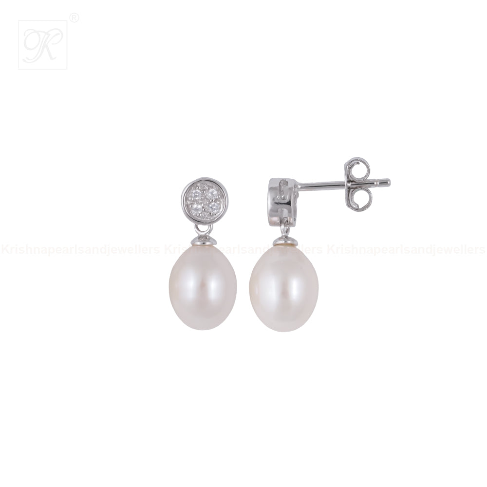 Radiant Pearl Drop CZ Earrings Freshwater | Krishna Pearls and Jewellers