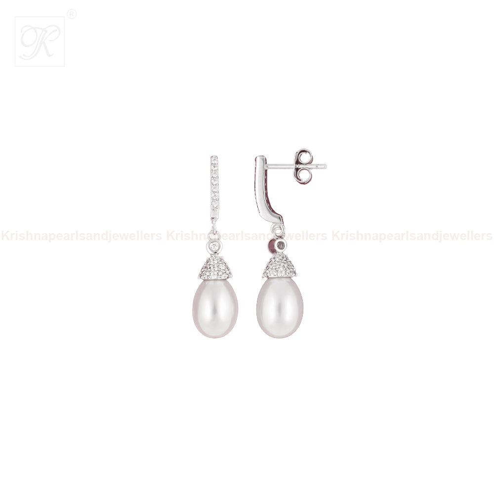 Elegant Silver Drop Earrings with CZ | Krishna Pearls and Jewellers