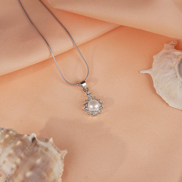 Celestial Sparkle White Pearl Pendant &