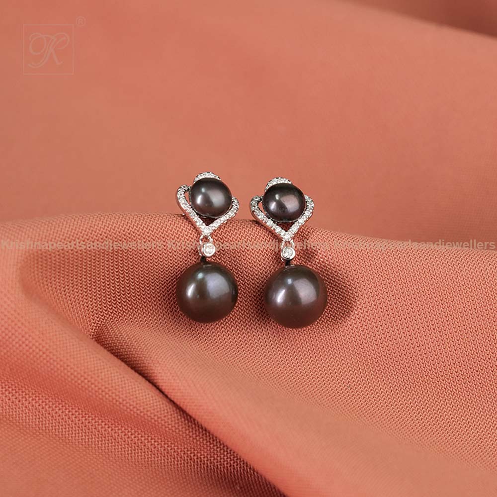 Silver colour pearl double step earrings | Krishna Pearls and Jewellers