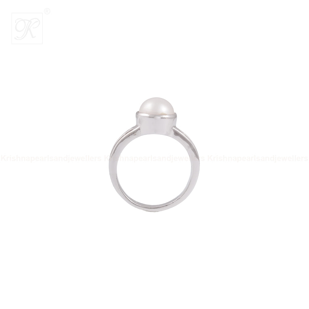 Celestial Allure: White Pearl Ring with | Krishna Pearls and Jewellers