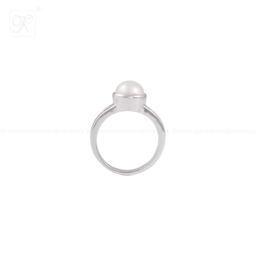 Celestial Allure: White Pearl Ring with | Krishna Pearls and Jewellers