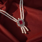 Red Stone Pink Floral Statement Pendant Pearl Jewelry for Women