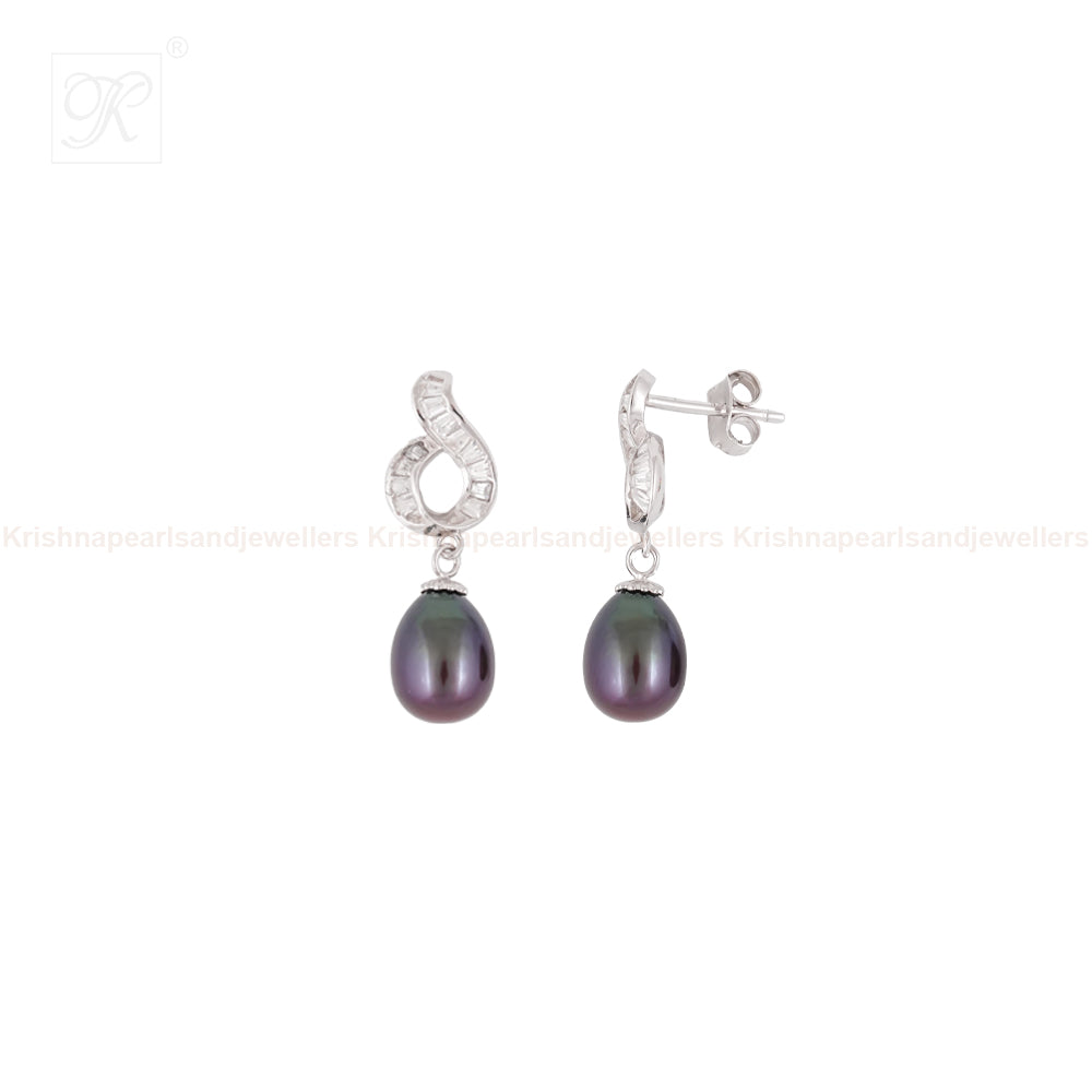Twilight Charm Black Pearl Drop Earrings | Krishna Pearls and Jewellers