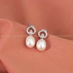 Silver Pearl with CZ Drop Earrings | Krishna Pearls and Jewellers