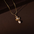 Golden Bloom Drop Pearl Pendant & Earrings | Krishna Pearls and Jewellers