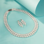 Double Layer Pearl Necklace, Matching Pearl Earrings & Pearl Bracelet | Elegant Bridal, Wedding & Party Wear Pearl Combo Set