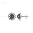 Sterling Silver CZ Pearl Round Studs | Krishna Pearls and Jewellers