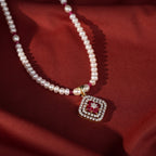 Red Crystal Square Pendant Pearl Jewelry for Women