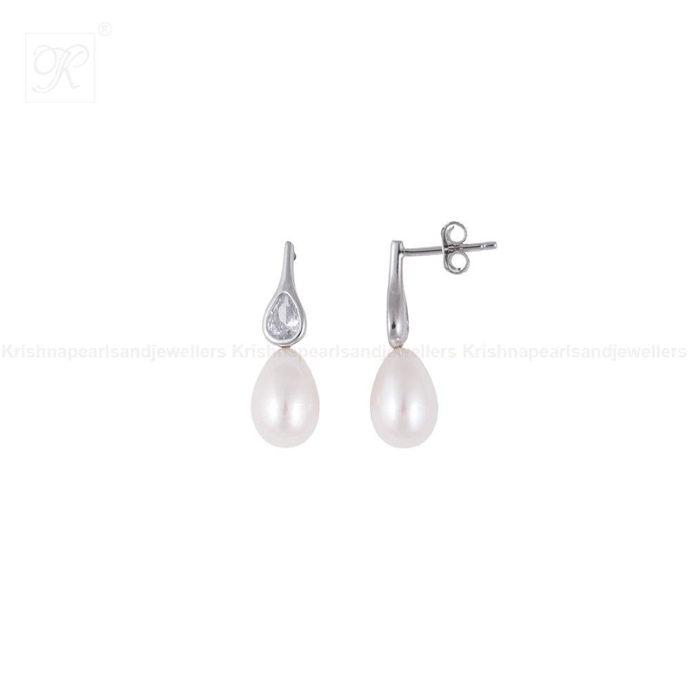 Teardrop Pearl Elegance Earrings with CZ | Krishna Pearls and Jewellers