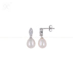 Elegant Pearl Drop Earrings with CZ Leaf | Krishna Pearls and Jewellers