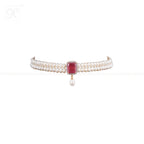 Red Stone Teardrop Pearl Choker Set | Krishna Pearls and Jewellers