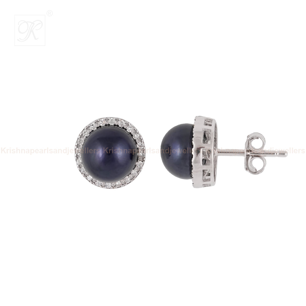 Floral-Inspired Blue CZ Stud Earrings in | Krishna Pearls and Jewellers