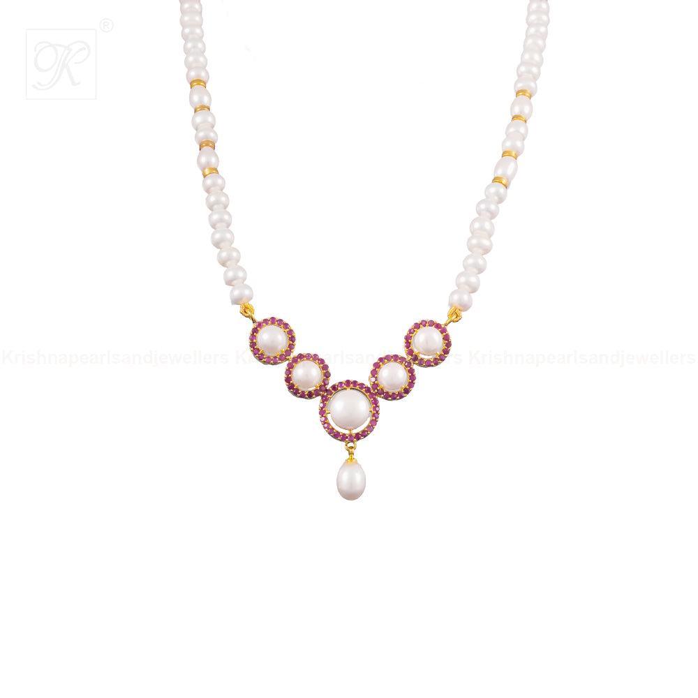Crimson Halo Pearl Jewelry Set Freshwater | Krishna Pearls and Jewellers