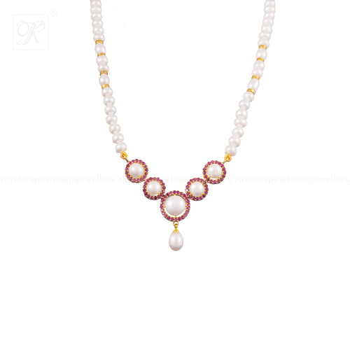 Crimson Halo Pearl Jewelry Set Freshwater | Krishna Pearls and Jewellers