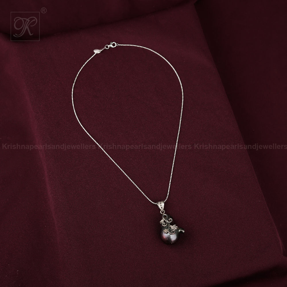Mystic Bloom: Black Baroque Pearl Pendant | Krishna Pearls and Jewellers