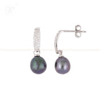 Silver Noir Glow Pearl Drop Earrings | Krishna Pearls and Jewellers