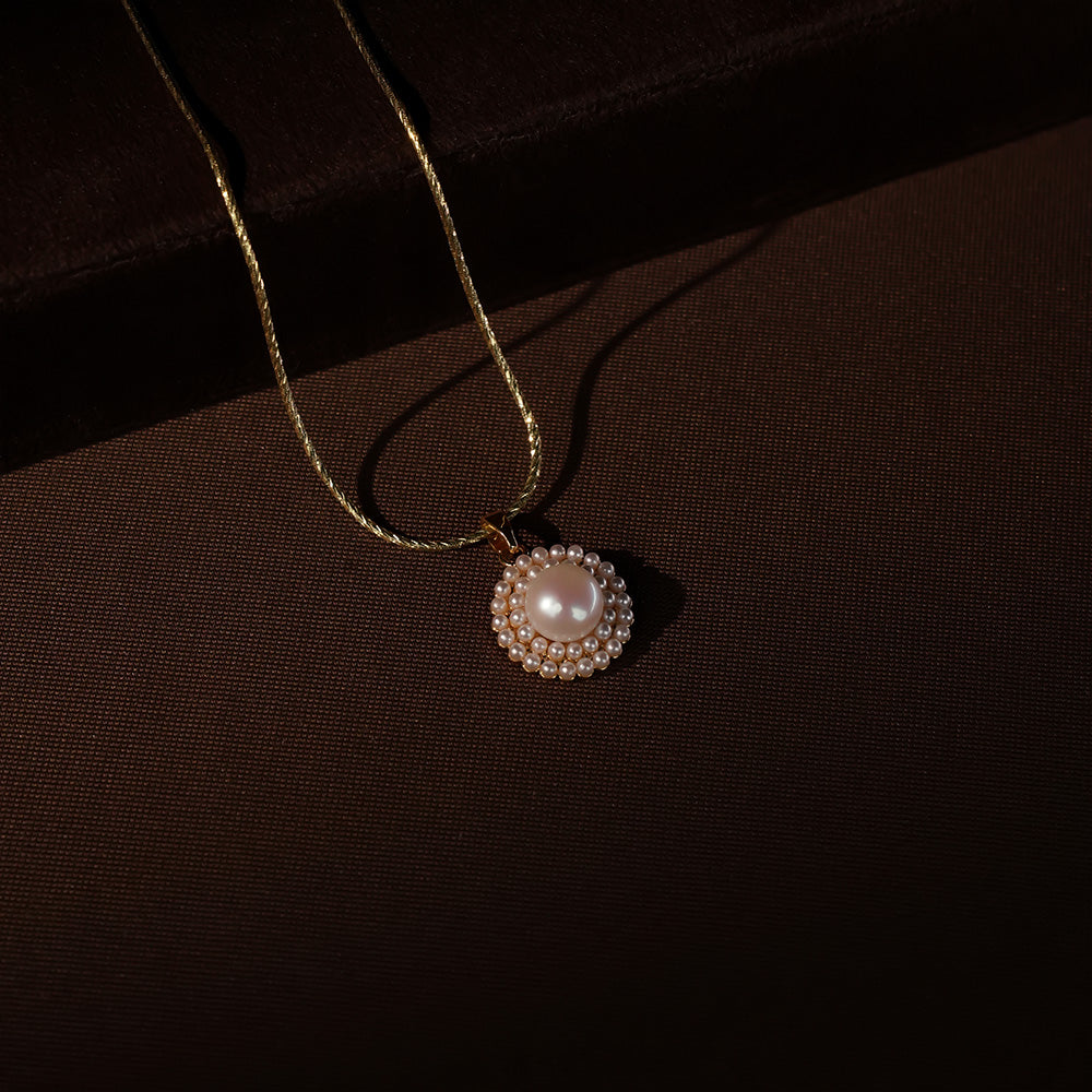 Vintage Pearl Blossom Pendant & Stud Earrings Set