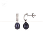 Silver CZ Huggie Hoop Earrings with Black | Krishna Pearls and Jewellers