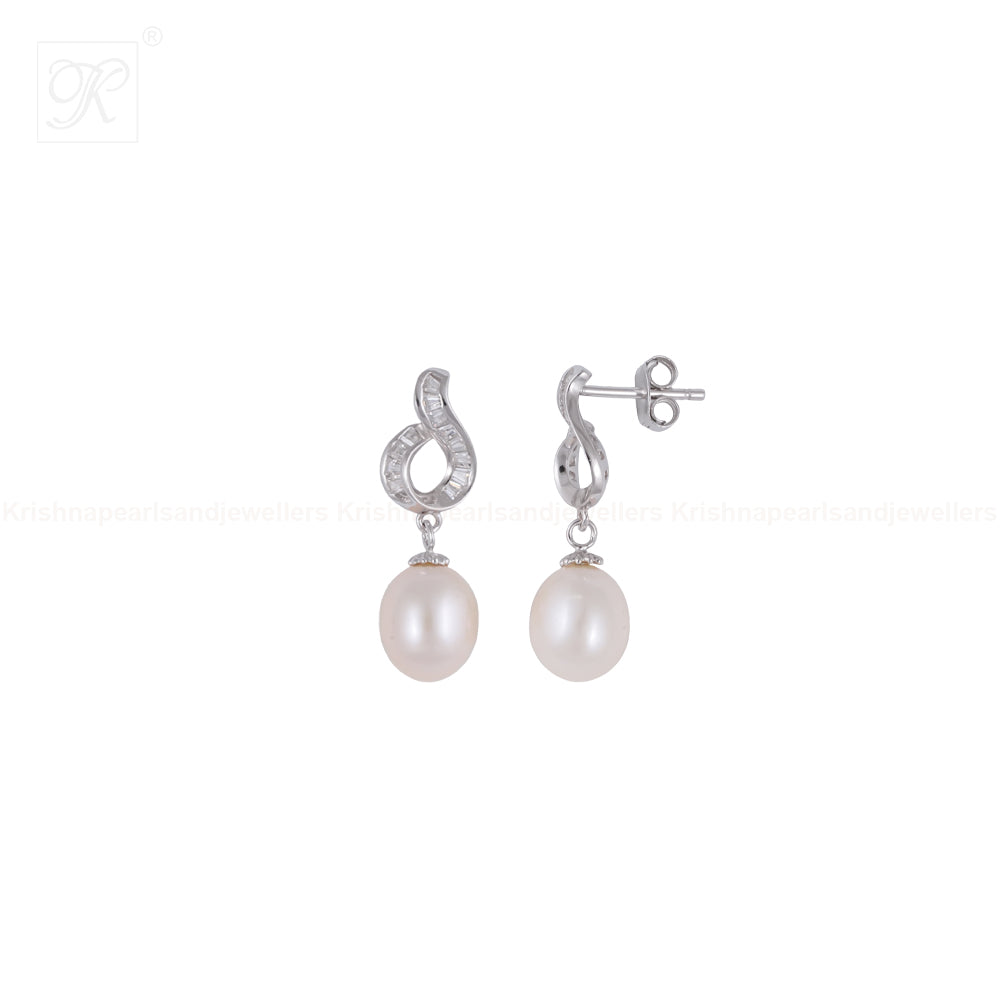 Twist Elegance CZ Pearl Drop Earrings | Krishna Pearls and Jewellers
