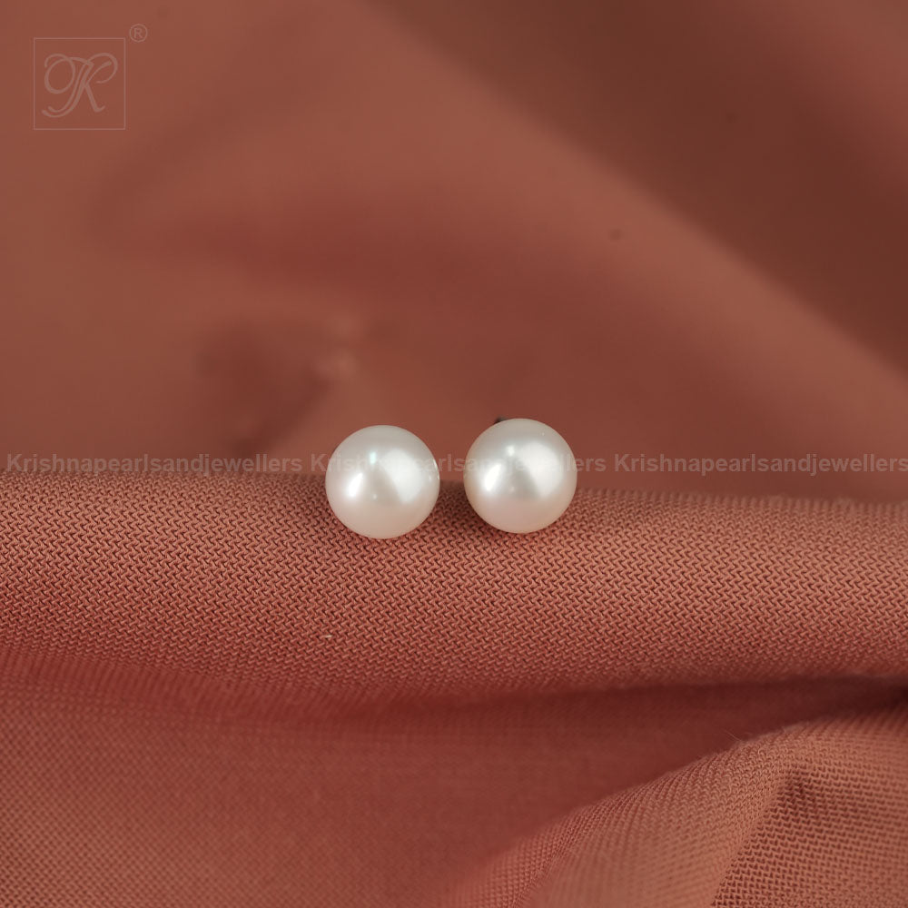 Classic Ivory Pearl Studs Freshwater Pearl | Krishna Pearls and Jewellers