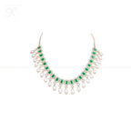 Green Square Cascade Pearl Necklace Set | Krishna Pearls and Jewellers