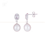 Silver CZ Oval Stud Earrings with Cream | Krishna Pearls and Jewellers